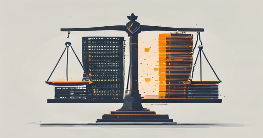 A balance scale comparing a small chip against a stack of large servers